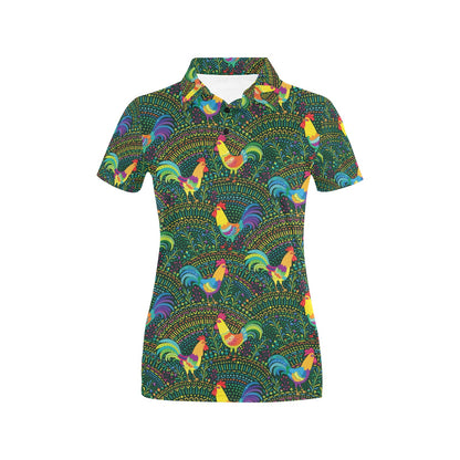Rooster Pattern Print Design A01 Women's Polo Shirt