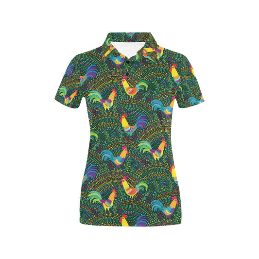 Rooster Pattern Print Design A01 Women's Polo Shirt