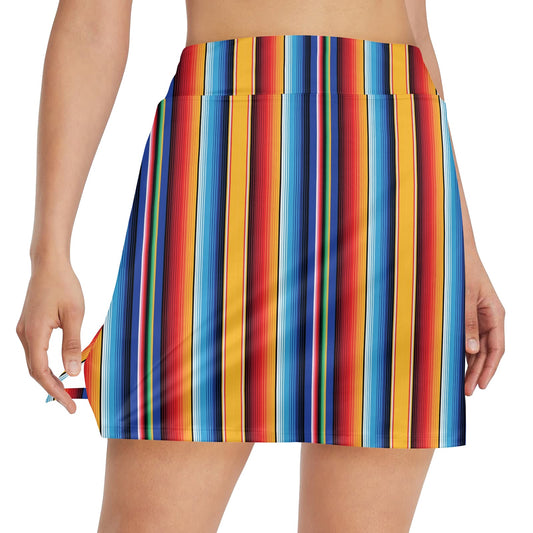 Mexican Blanket Stripe Print Pattern 17" Golf & Pickleball Skort with Pockets
