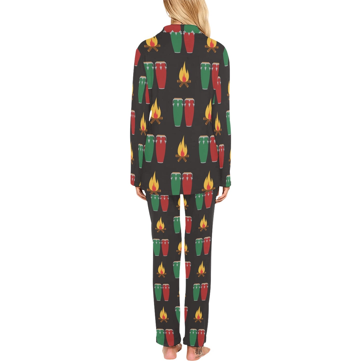 Conga Pattern Print Design 01 Women's Long Pajama Set
