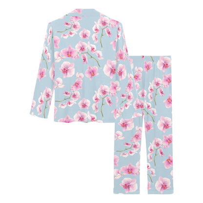 Orchid Pink Pattern Print Design OR01 Women's Long Pajama Set