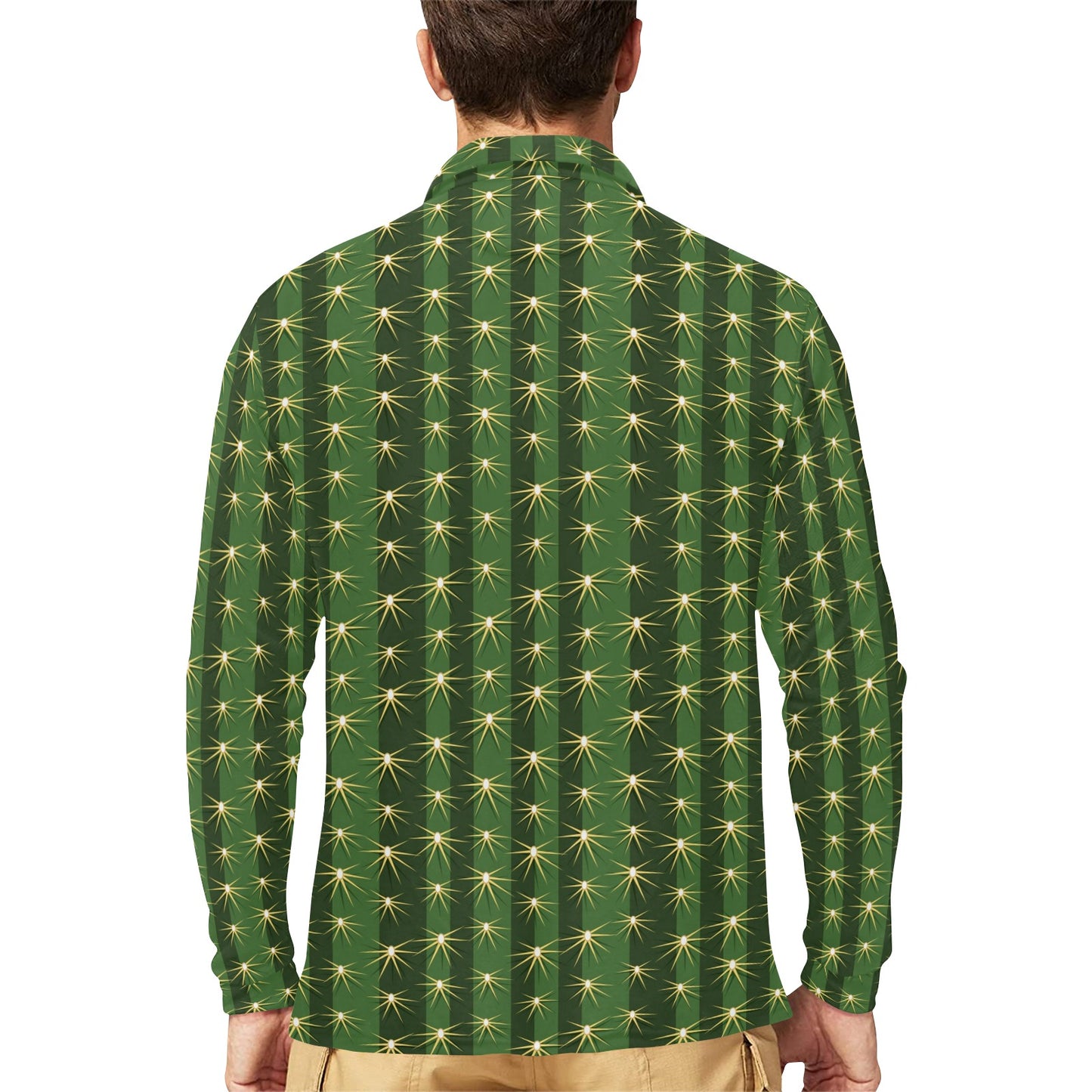 Cactus Skin Print Pattern Long Sleeve Polo Shirt For Men's