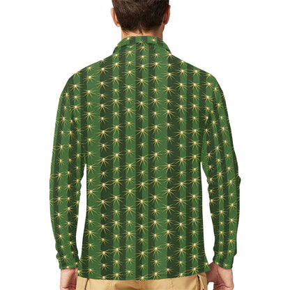 Cactus Skin Print Pattern Long Sleeve Polo Shirt For Men's