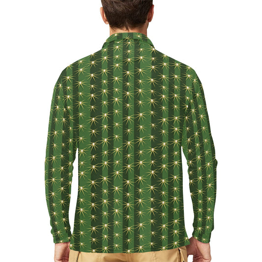 Cactus Skin Print Pattern Long Sleeve Polo Shirt For Men's