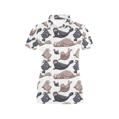 Sea Lion Pattern Print Design 02 Women's Polo Shirt