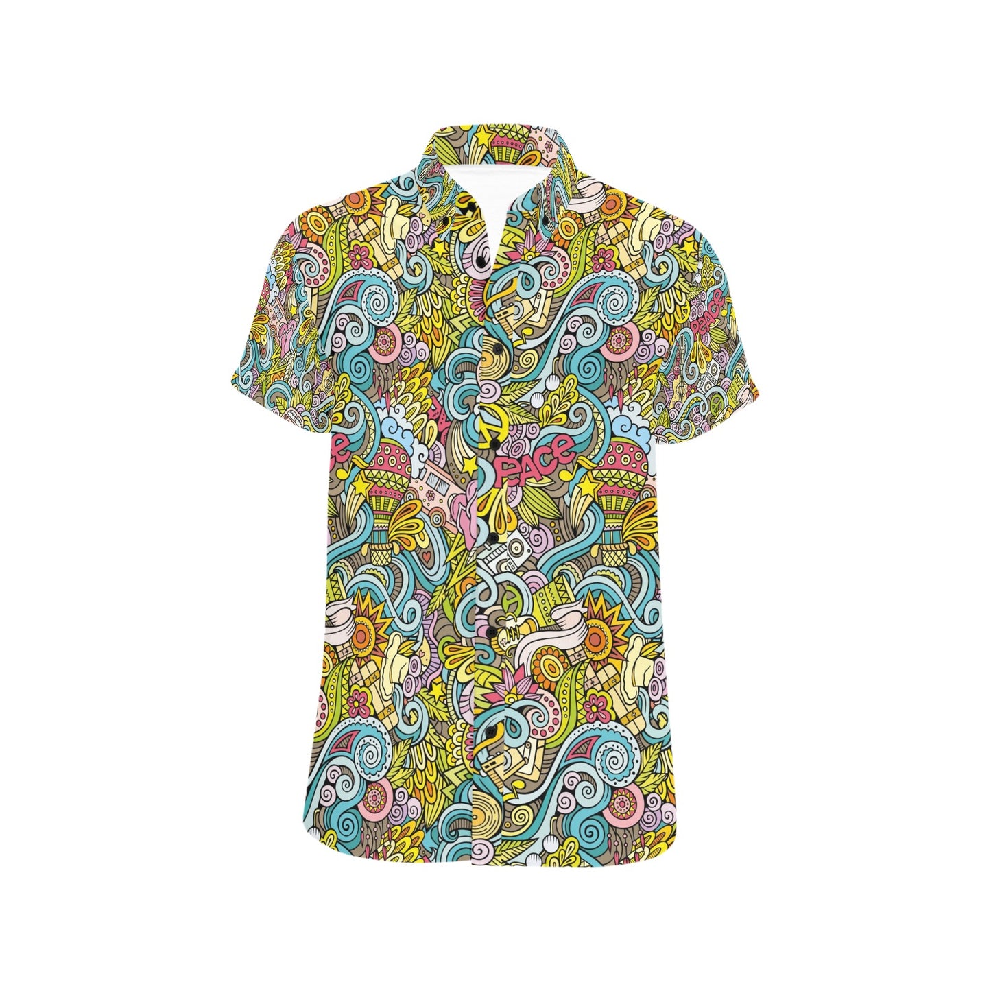 Hippie Print Design LKS301 Men Short Sleeve Button Up Shirt