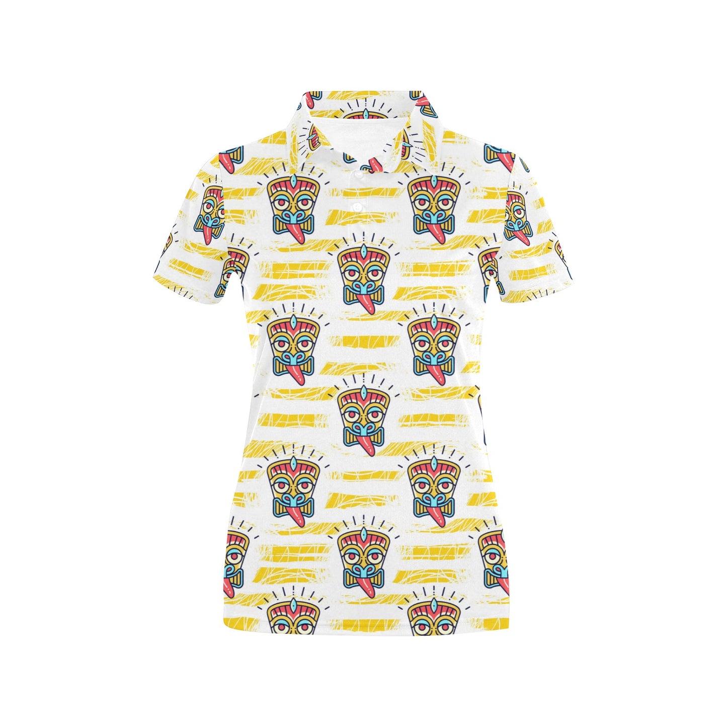 Tiki Smile Mask Print Pattern Women's Polo Shirt
