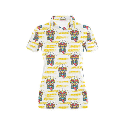 Tiki Smile Mask Print Pattern Women's Polo Shirt