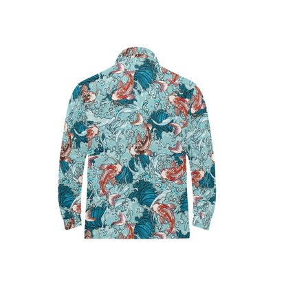 KOI Fish Pattern Print Design 05 Long Sleeve Polo Shirt For Men's
