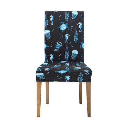 Sea Turtle Jelly Fish Sea Horse Print Design LKS3014 Dining Chair Slipcover