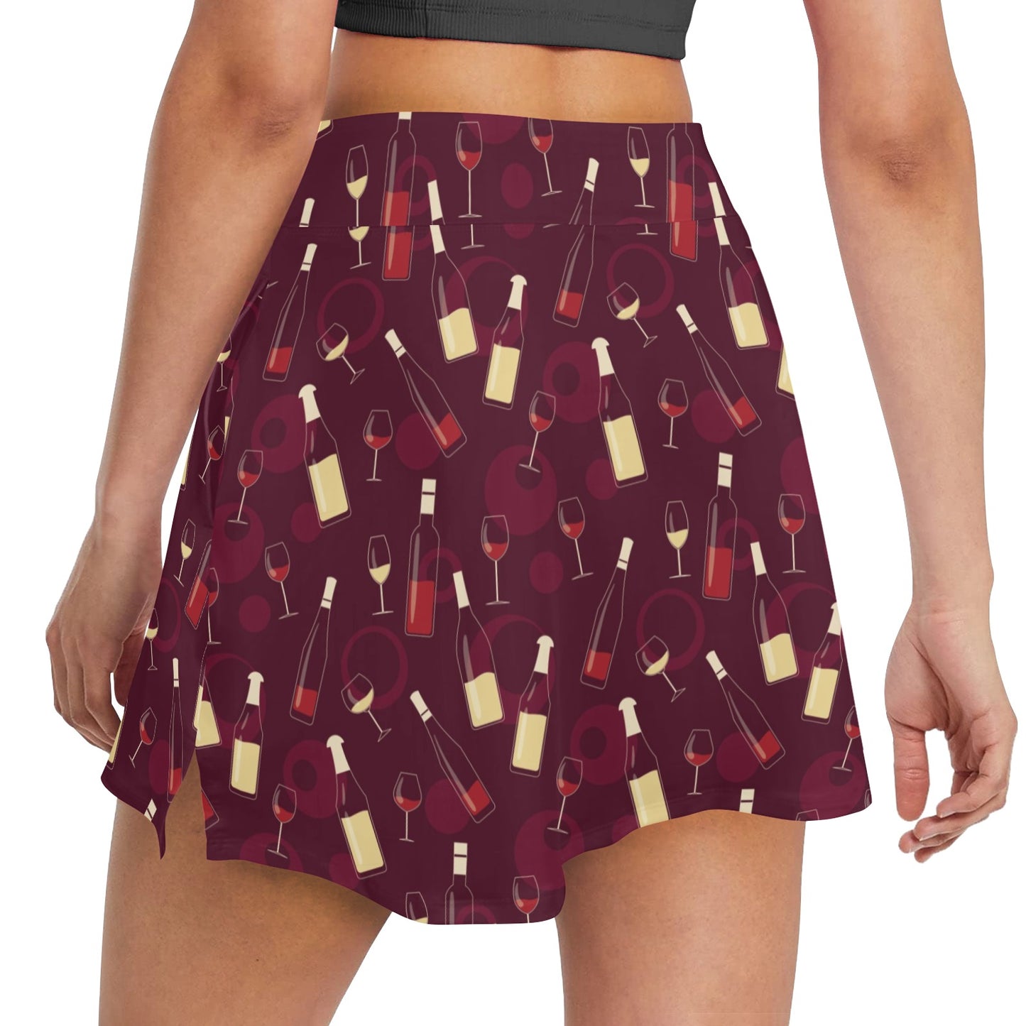 Wine Themed Pattern Print 17" Golf & Pickleball Skort with Pockets