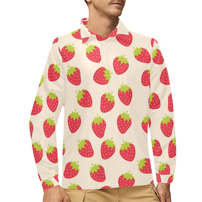 Strawberry Pattern Print Design SB02 Long Sleeve Polo Shirt For Men's