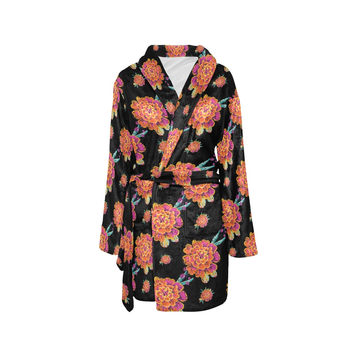 Marigold Pattern Print Design 01 Women's Fleece Robe