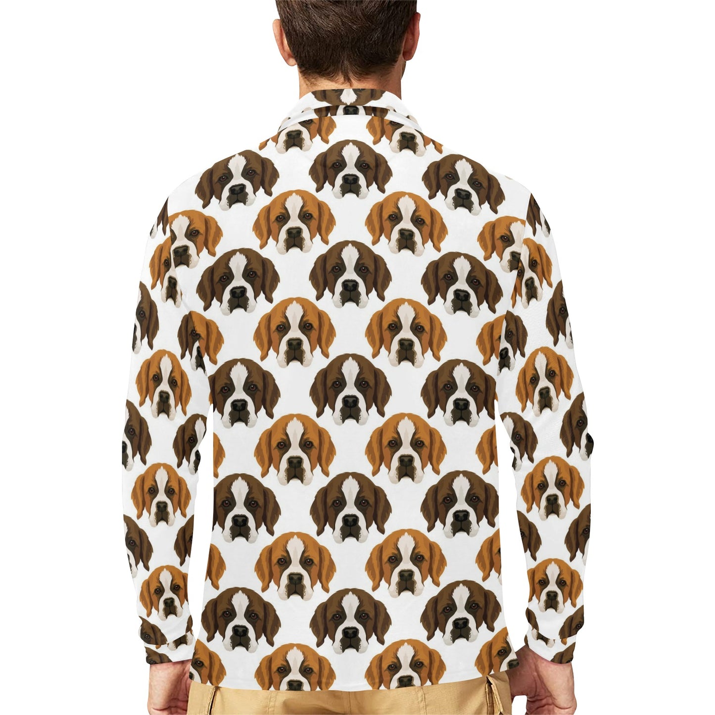 St Bernards Print Design LKS301 Long Sleeve Polo Shirt For Men's