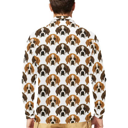 St Bernards Print Design LKS301 Long Sleeve Polo Shirt For Men's