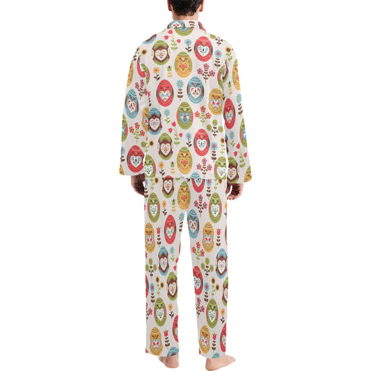 Easter Eggs Pattern Print Design RB011 Men's Long Pajama Set
