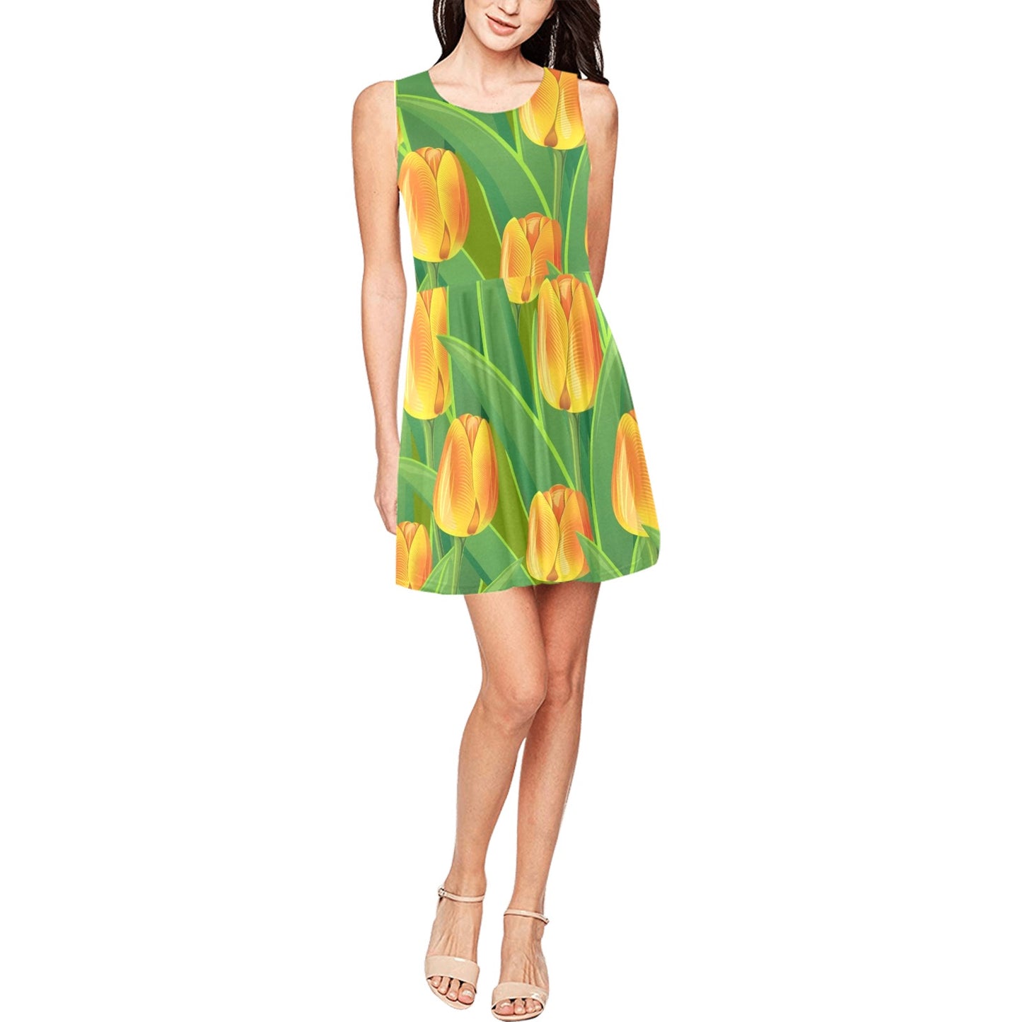 Tulip Orange Pattern Print Design TP07 Sleeveless Dress