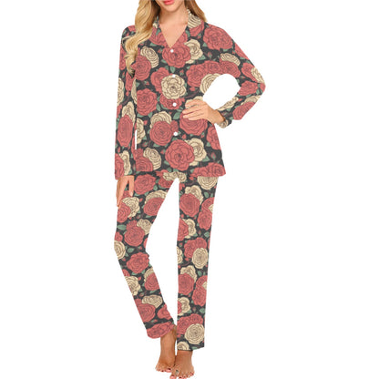 Camellia Pattern Print Design CM01 Women's Long Pajama Set