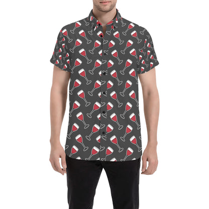Wine Print Design LKS308 Men Short Sleeve Button Up Shirt