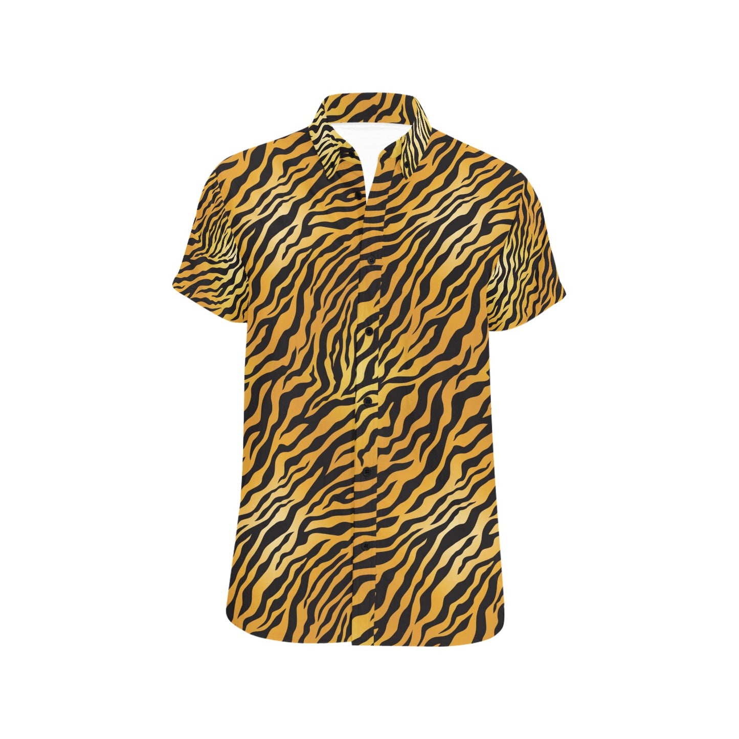 Tiger Print Design LKS302 Men Short Sleeve Button Up Shirt