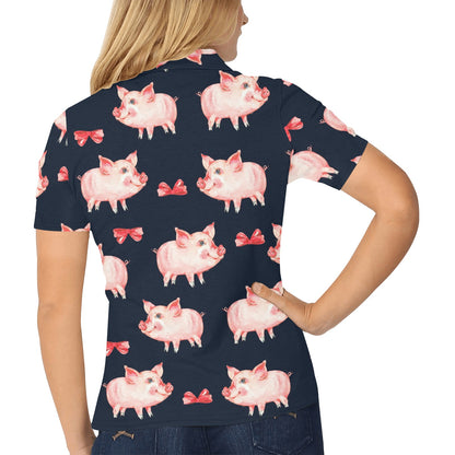 Pig Cute Pattern Print Design 02 Women's Polo Shirt