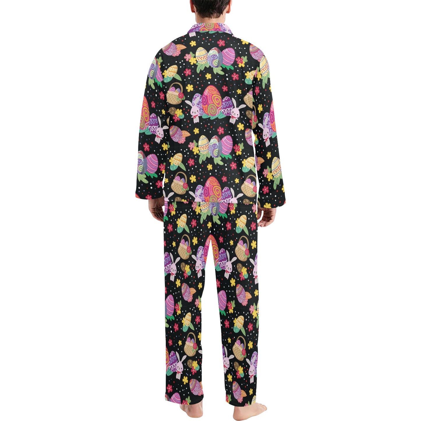 Easter Eggs Pattern Print Design RB06 Men's Long Pajama Set