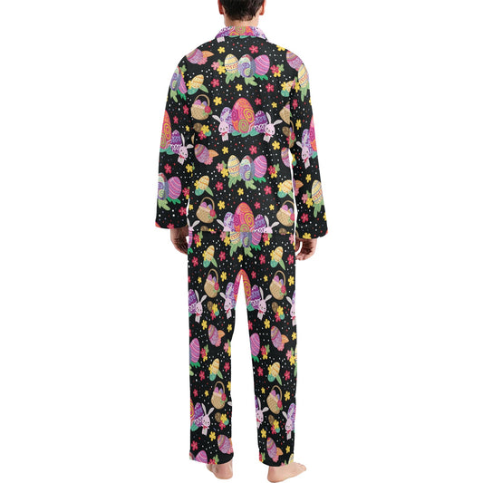Easter Eggs Pattern Print Design RB06 Men's Long Pajama Set