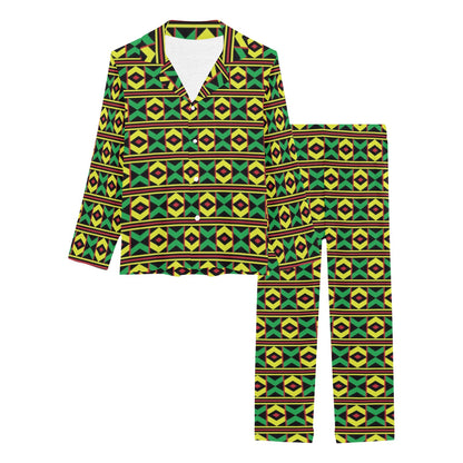 African Geometric Print Pattern Women's Long Pajama Set