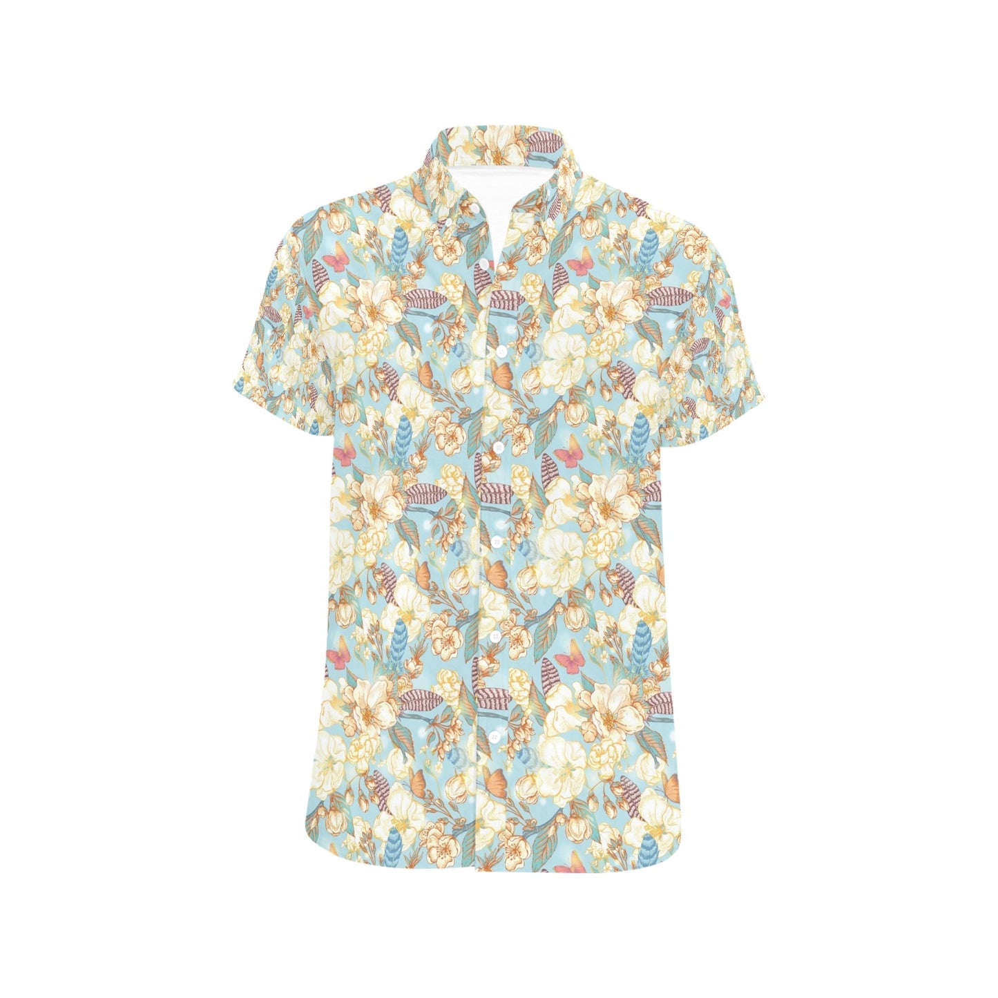 Summer Floral Print Design LKS302 Men Short Sleeve Button Up Shirt