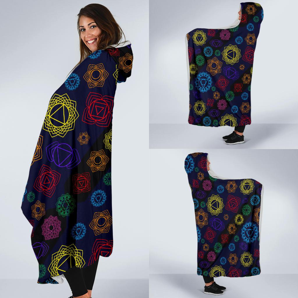 Chakra Colorful Print Pattern Hooded Blanket-JTAMIGO.COM