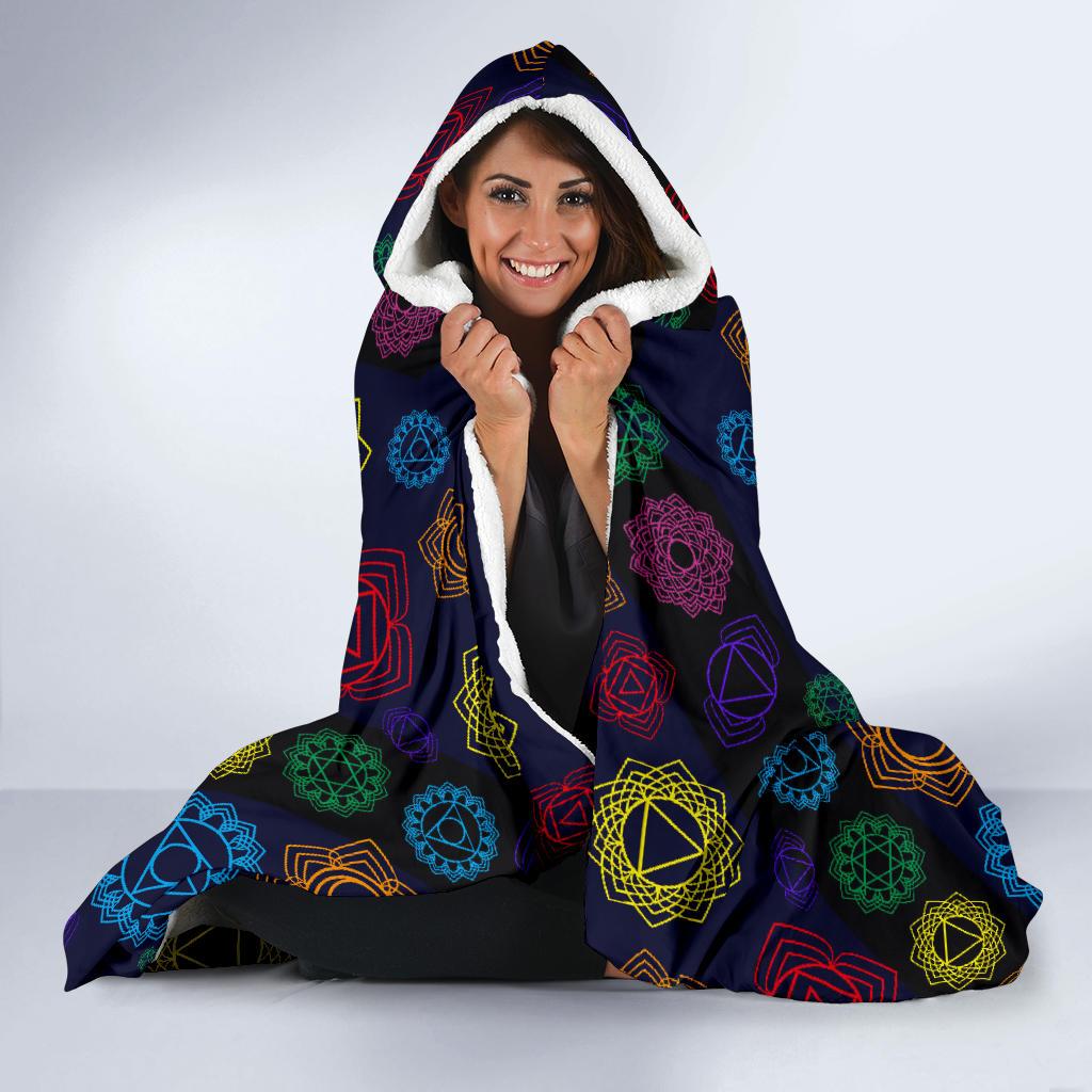 Chakra Colorful Print Pattern Hooded Blanket-JTAMIGO.COM