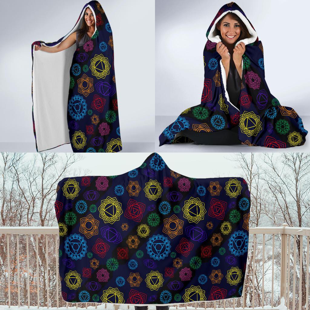 Chakra Colorful Print Pattern Hooded Blanket-JTAMIGO.COM