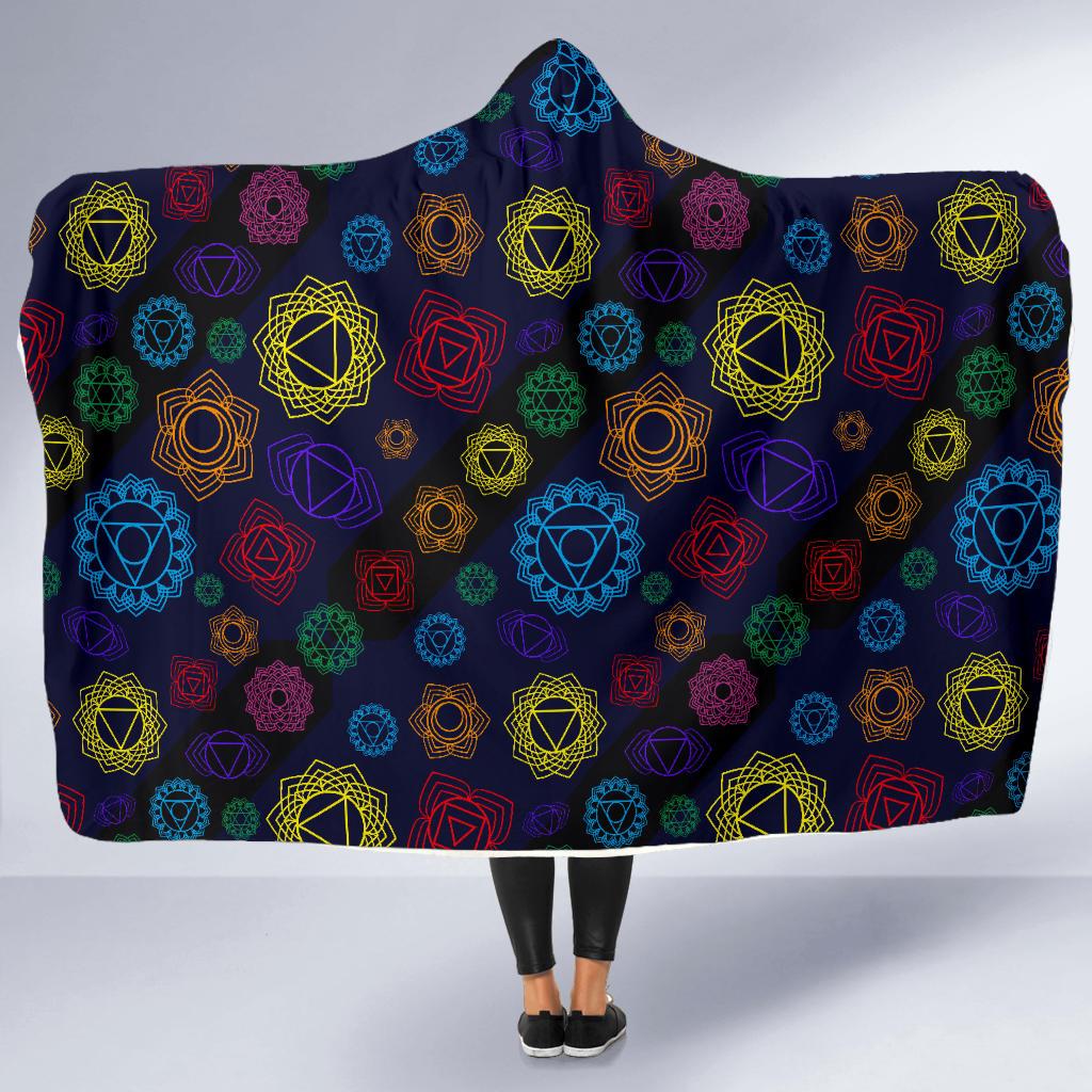 Chakra Colorful Print Pattern Hooded Blanket-JTAMIGO.COM