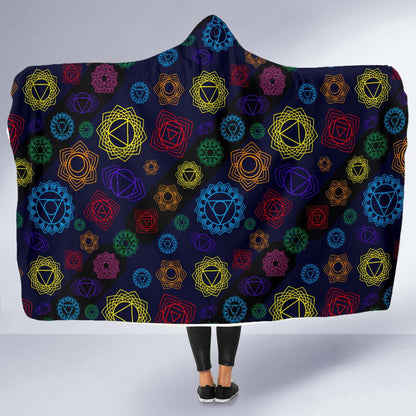 Chakra Colorful Print Pattern Hooded Blanket-JTAMIGO.COM