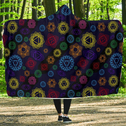 Chakra Colorful Print Pattern Hooded Blanket-JTAMIGO.COM
