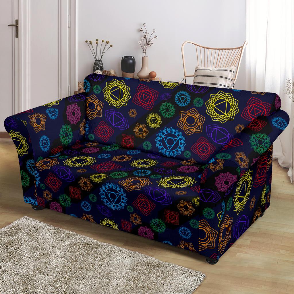 Chakra Colorful Print Pattern Loveseat Slipcover-JTAMIGO.COM