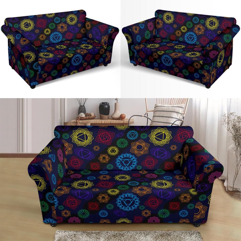 Chakra Colorful Print Pattern Loveseat Slipcover-JTAMIGO.COM