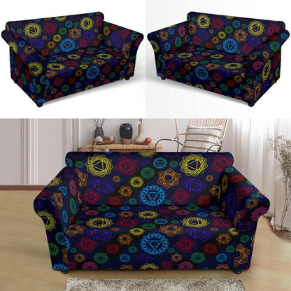 Chakra Colorful Print Pattern Loveseat Slipcover-JTAMIGO.COM