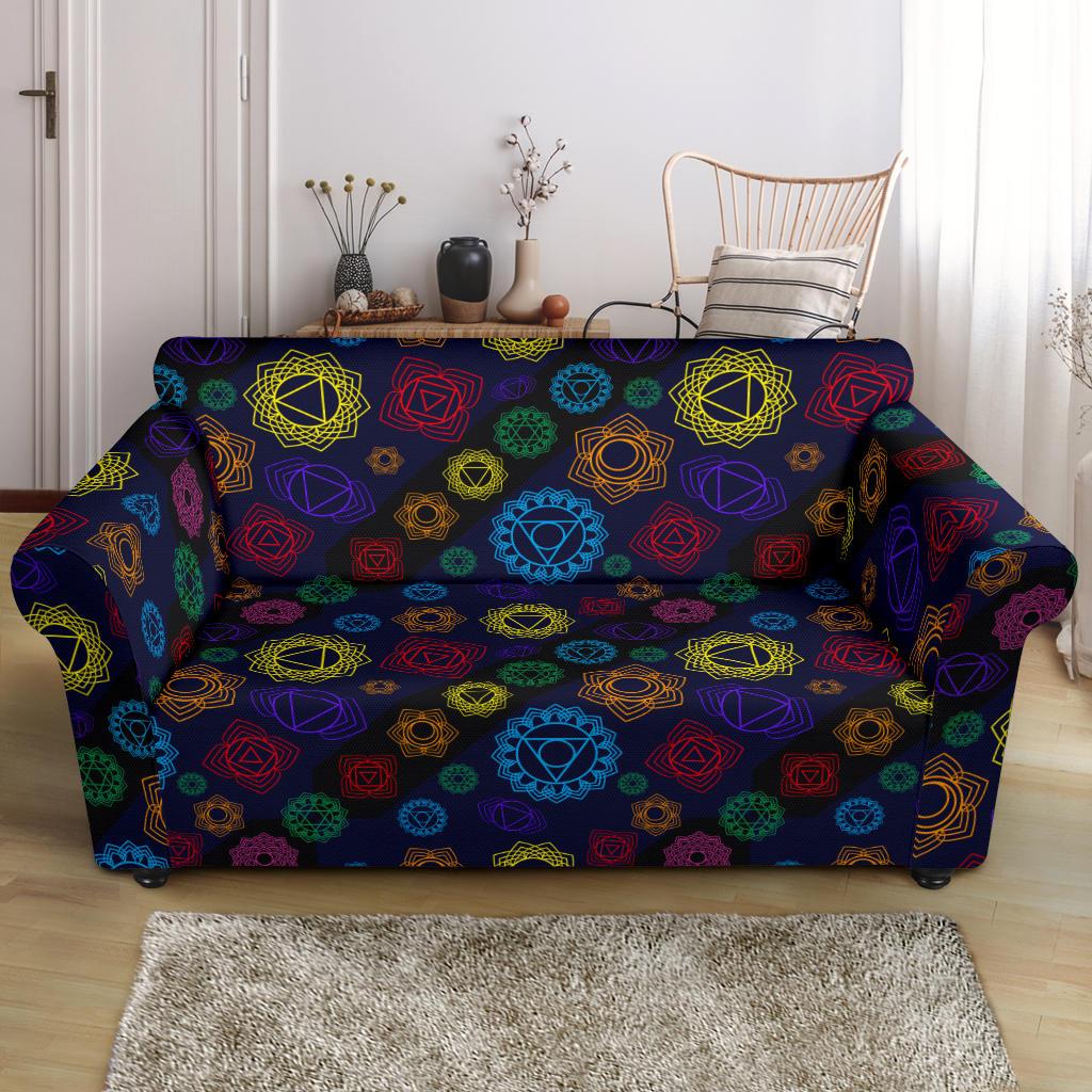 Chakra Colorful Print Pattern Loveseat Slipcover-JTAMIGO.COM