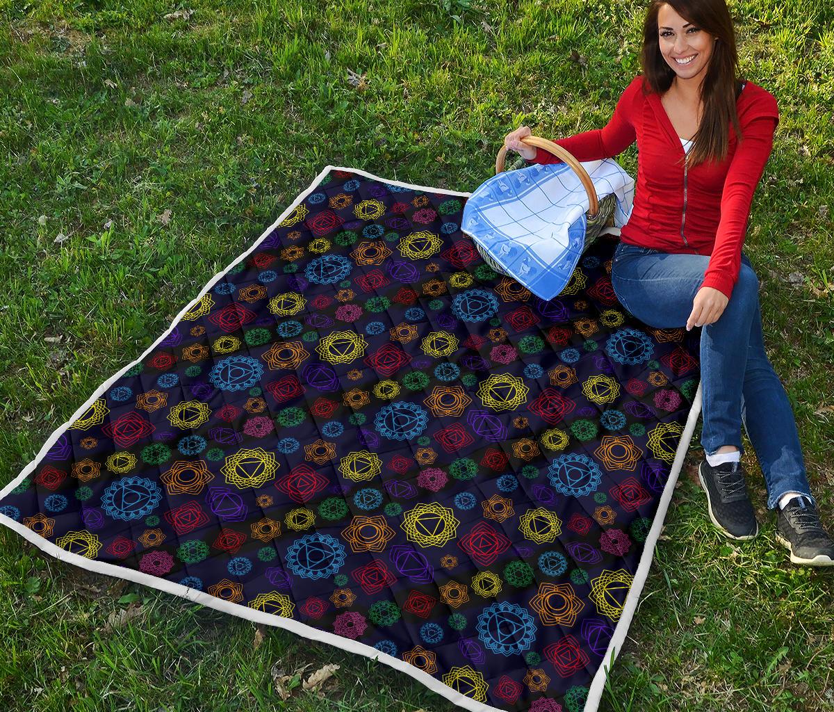 Chakra Colorful Print Pattern Premium Quilt-JTAMIGO.COM