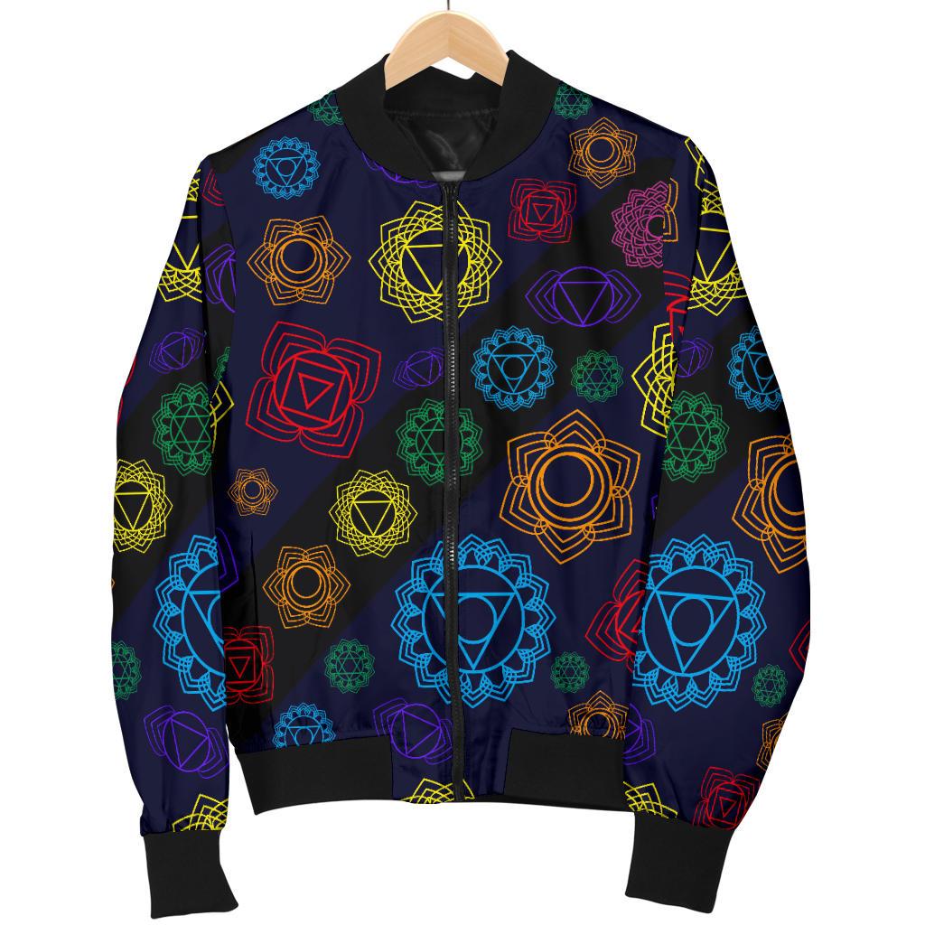 Chakra Colorful Print Pattern Women Casual Bomber Jacket