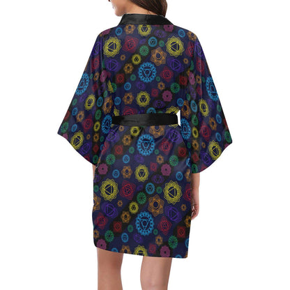 Chakra Colorful Print Pattern Women Short Kimono Robe
