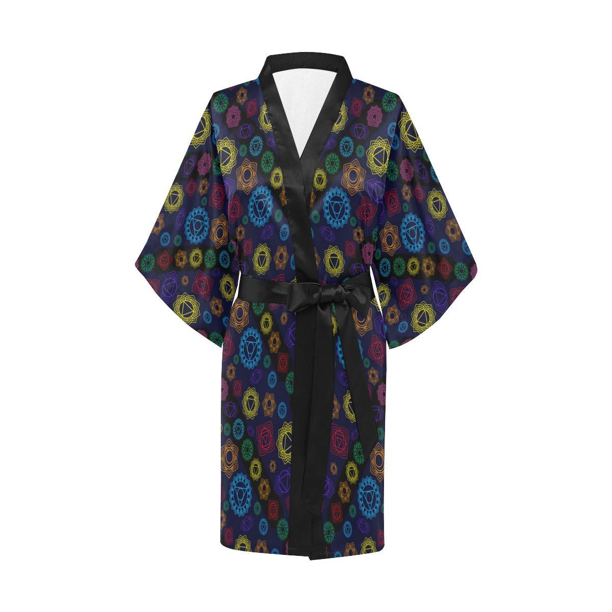 Chakra Colorful Print Pattern Women Short Kimono Robe