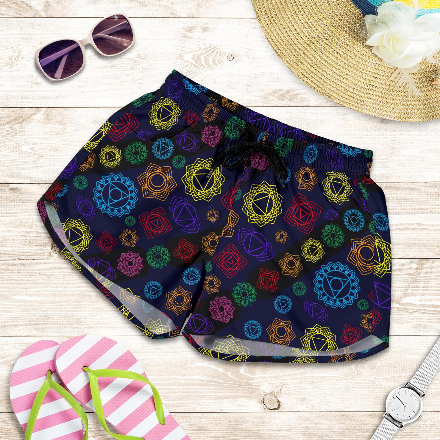 Chakra Colorful Print Pattern Women Shorts-JTAMIGO.COM