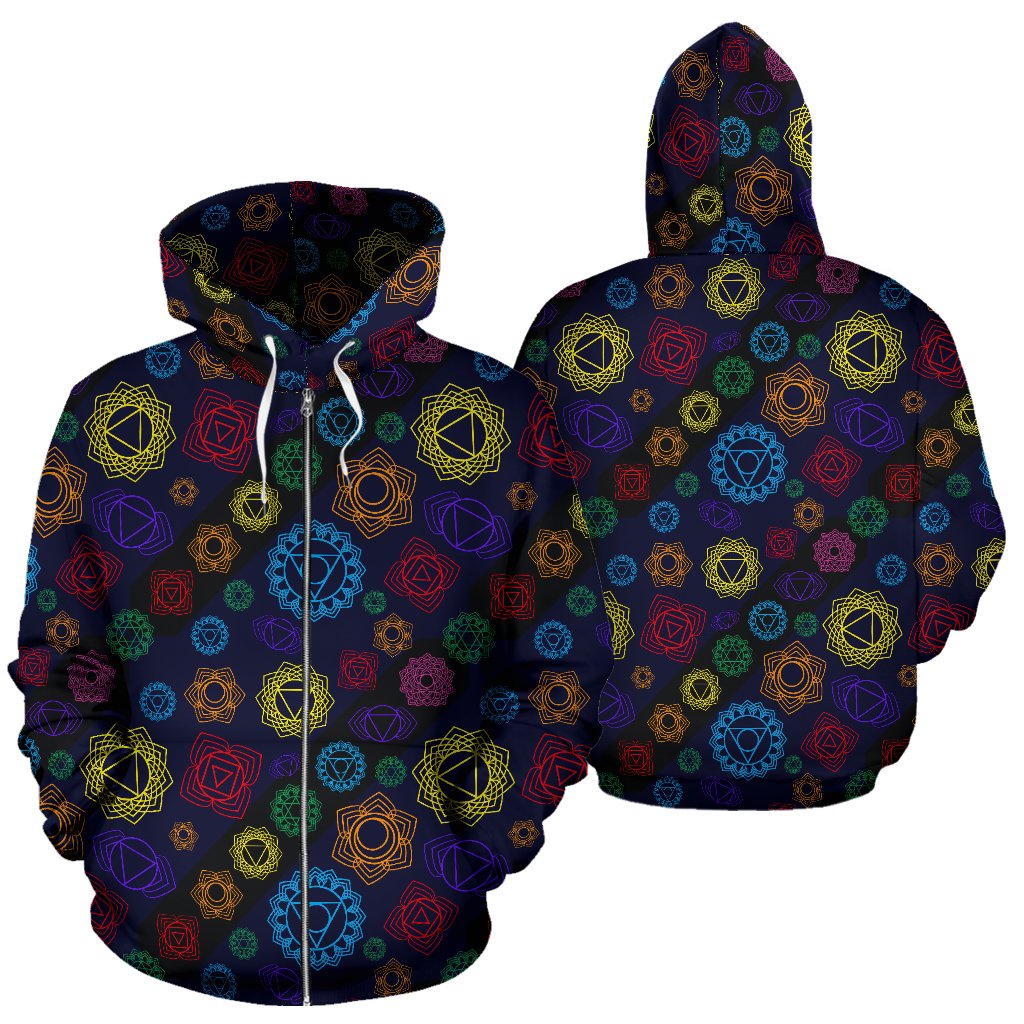 Chakra Colorful Print Pattern Zip Up Hoodie