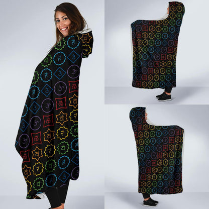 Chakra Colorful Symbol Pattern Hooded Blanket-JTAMIGO.COM