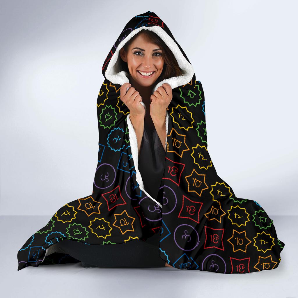 Chakra Colorful Symbol Pattern Hooded Blanket-JTAMIGO.COM