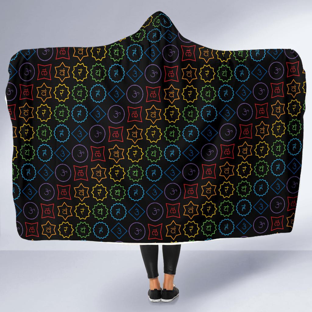 Chakra Colorful Symbol Pattern Hooded Blanket-JTAMIGO.COM