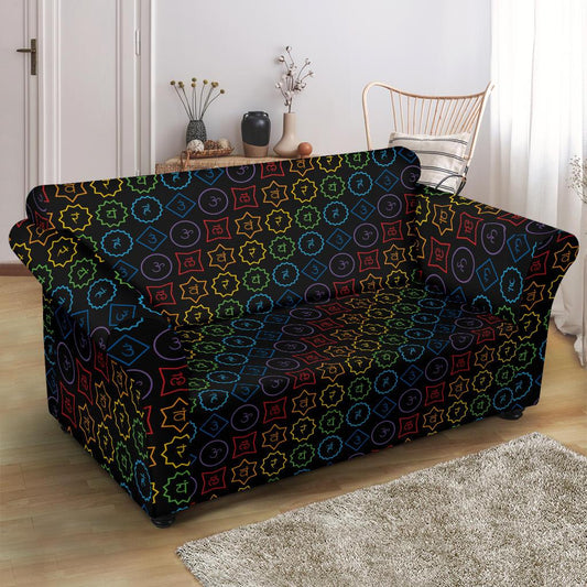 Chakra Colorful Symbol Pattern Loveseat Slipcover-JTAMIGO.COM