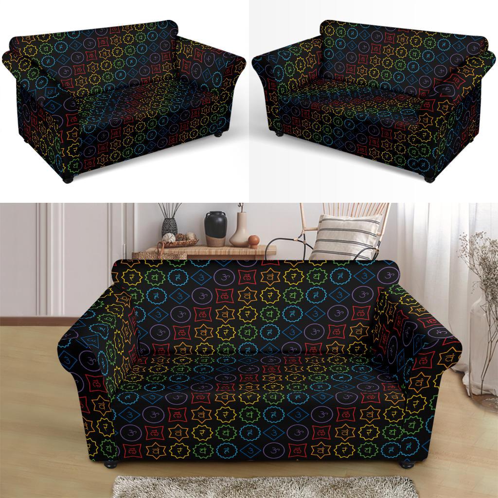 Chakra Colorful Symbol Pattern Loveseat Slipcover-JTAMIGO.COM